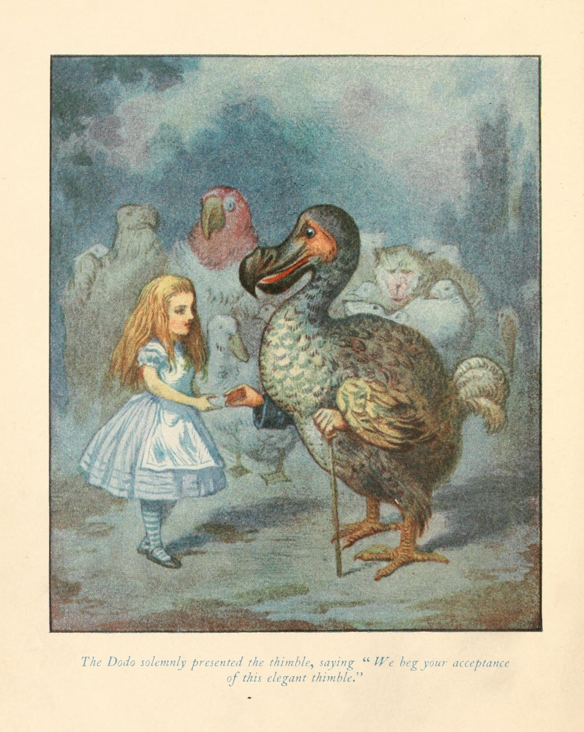 John Tenniel & Harry Theaker — Dodo presents thimble to Alice