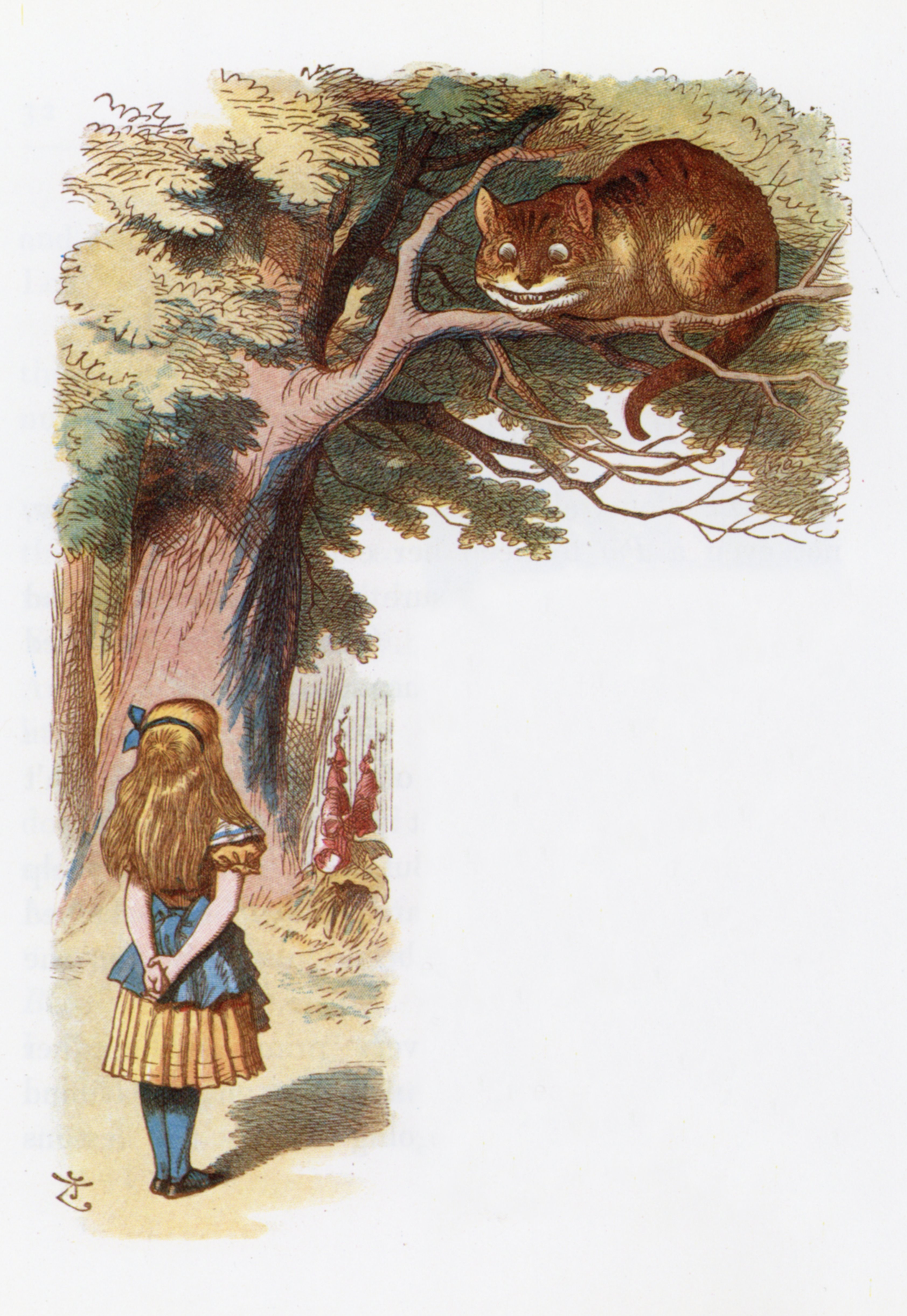 John Tenniel (colorized E.G. Thomson) — The Cheshire Cat in tree