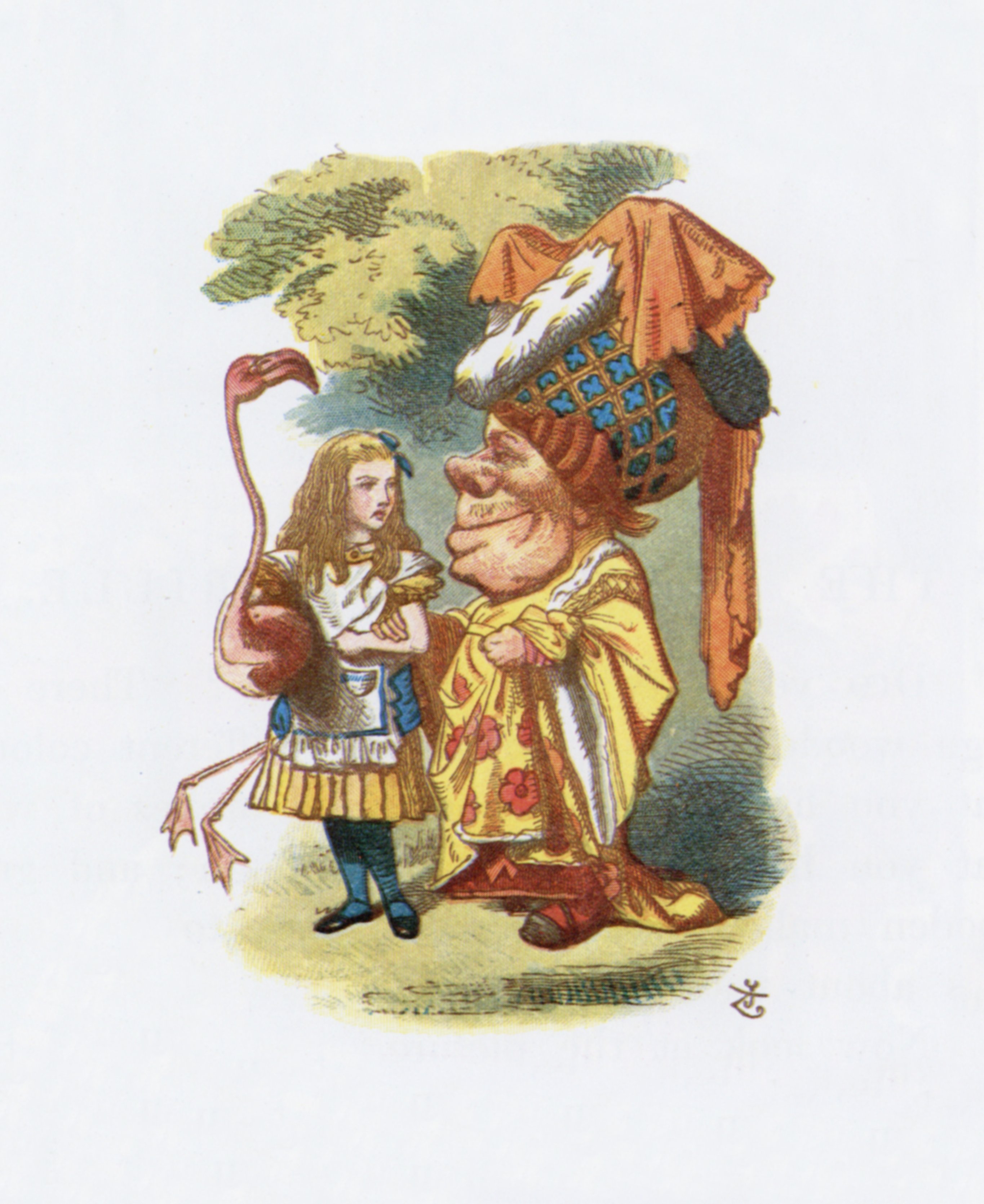 John Tenniel (colorized E.G. Thomson) — Alice, the Duchess & the Flamingo