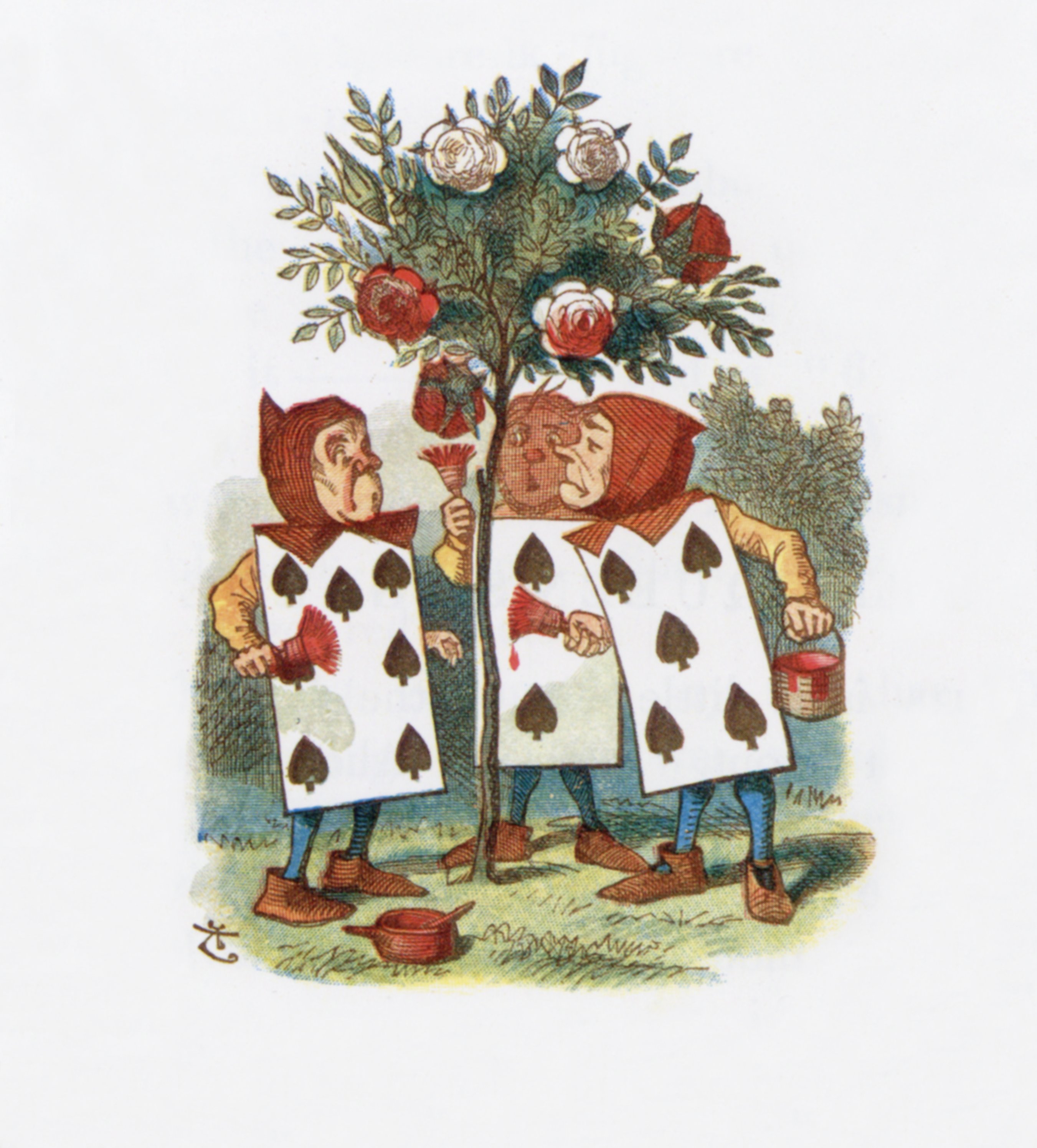 John Tenniel (colorized E.G. Thomson) — Live cards with red rose-tree
