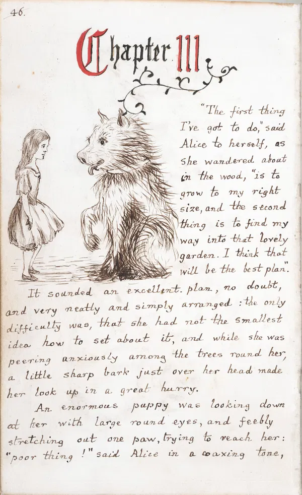 Lewis Carroll — Carroll manuscript Chapter III - Alice and the puppy