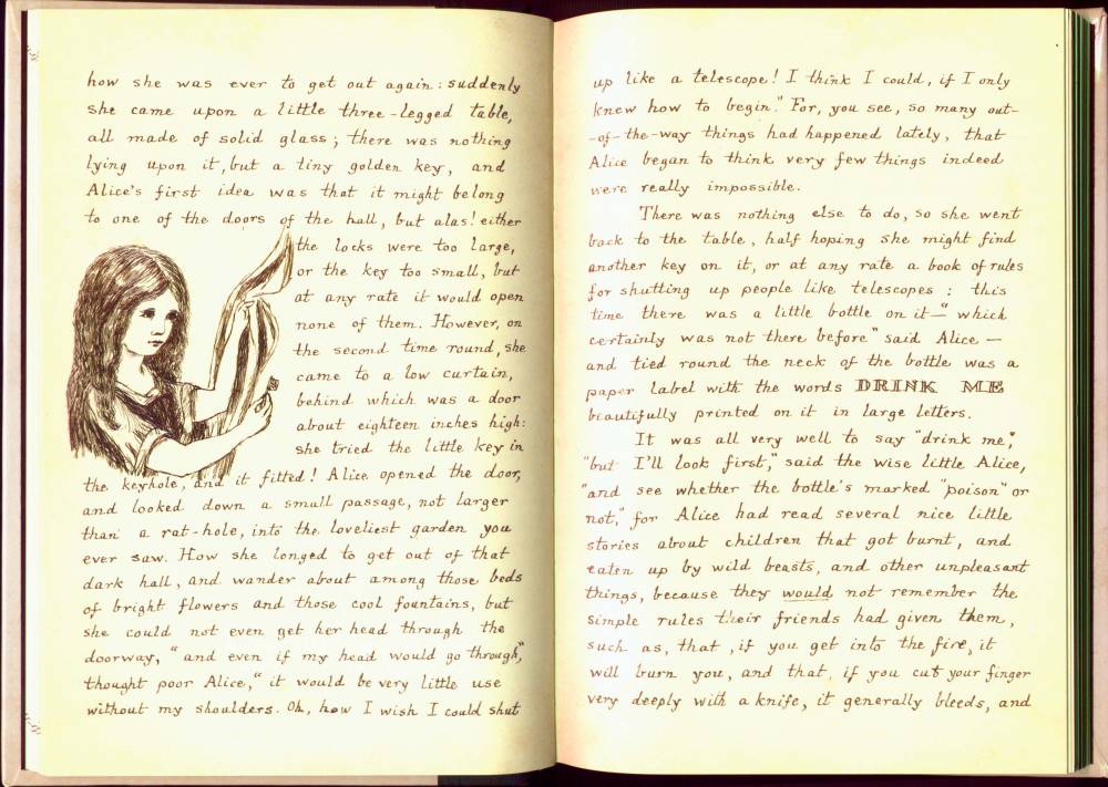 Lewis Carroll manuscript — Alice falling down the rabbit-hole