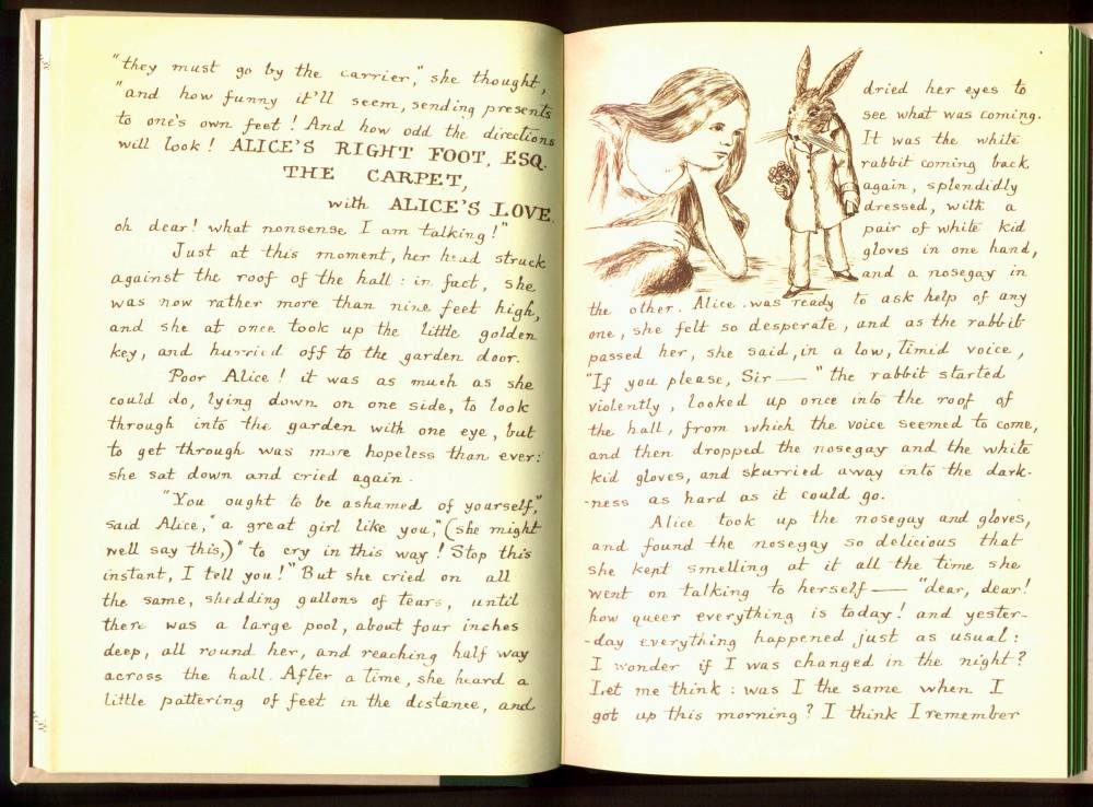 Lewis Carroll manuscript — Alice drinking from the DRINK ME bottle