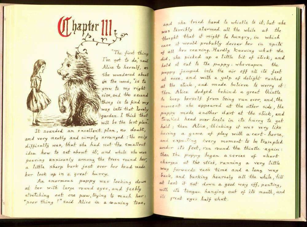 Lewis Carroll manuscript — The Pigeon calling Alice a serpent in the tree