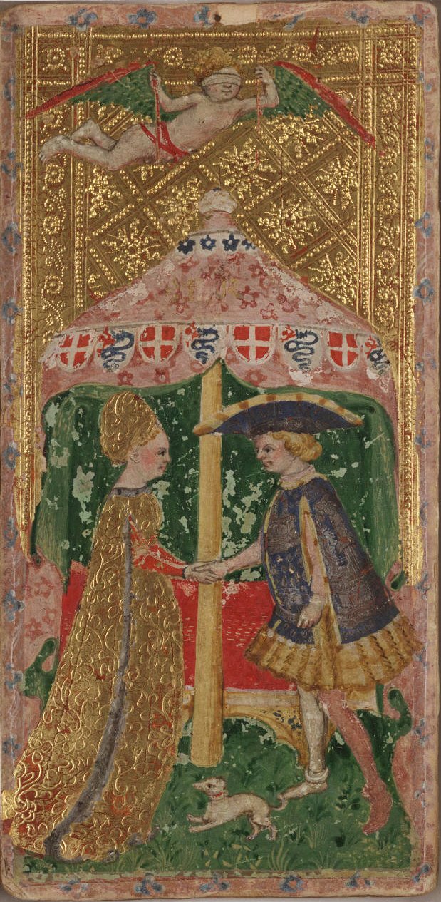 The Lovers — Cary-Yale Visconti tarot, Milan, c. 1450